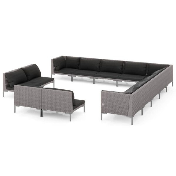 13 Piece Patio Lounge Set with Cushions Poly Rattan Dark Gray - Overstock - 36364819