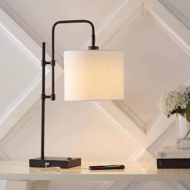 Edris Industrial Designer Metal Task Lamp With Usb Charging Port includes Led Light Bulb Black Jonathan Y