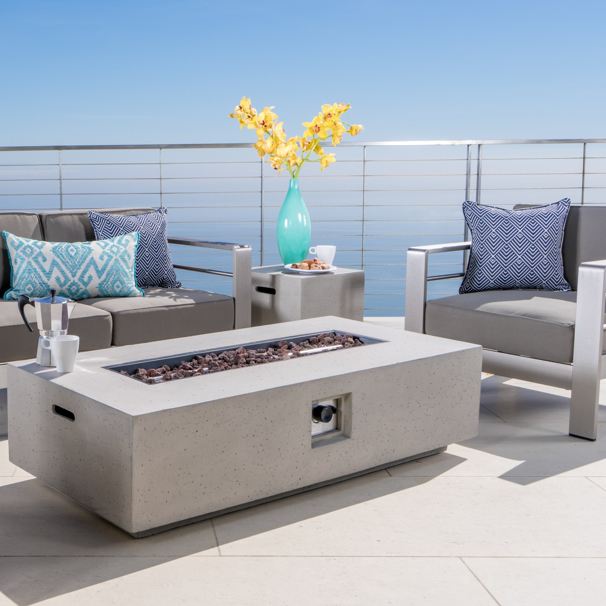 Coral Bay 10Pc Outdoor Sectional Chat Set with Lounges & Fire Table