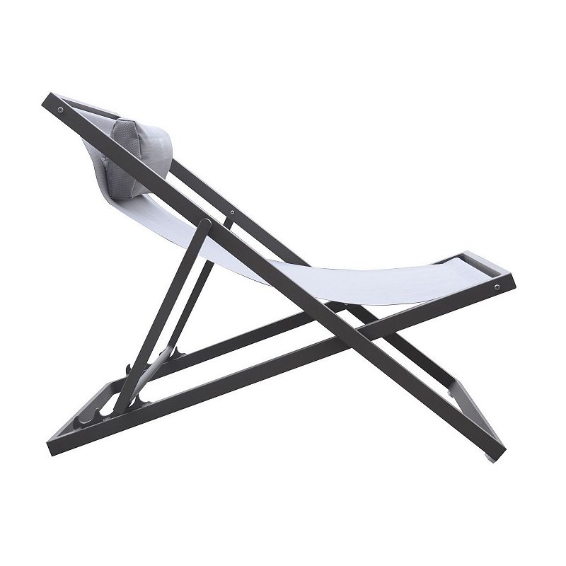 Textilene Upholstered Deck Chair with Padded Headrest， Gray