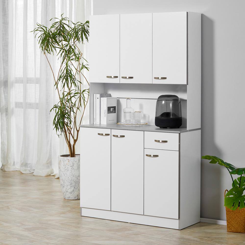 HOMCOM 71 in. White Freestanding Kitchen Cupboard with 3-Adjustable Shelves and 1-Drawer 801-026