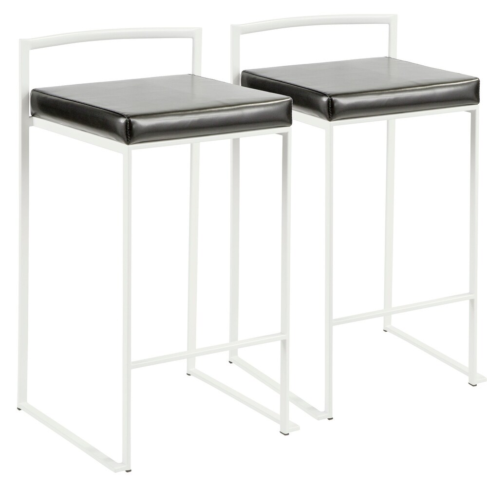 Contemporary Stackable Counter Stool with Faux Leather Cushion   Set of 2