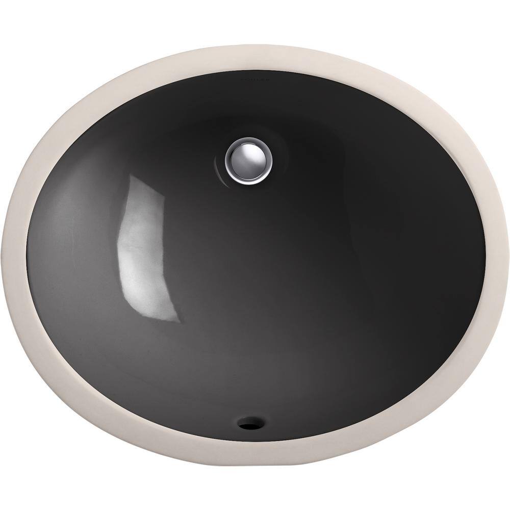 KOHLER Caxton Vitreous China Undermount Bathroom Sink in Black with Overflow Drain K-2209-7