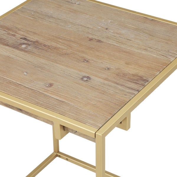 Connexion Decor Portam Reclaimed Elm and Metal Corner Coffee Table in Natural/Brass