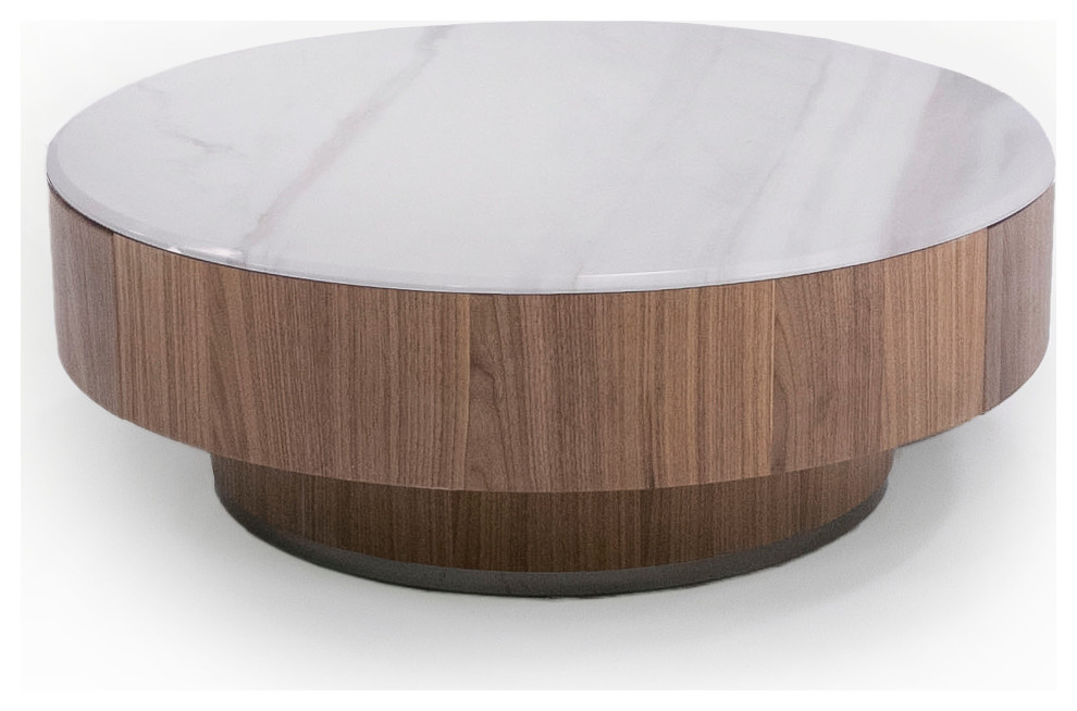 Nova Domus Hilton  Modern Walnut and White Marble Round Coffee Table   Transitional   Coffee Tables   by Vig Furniture Inc.  Houzz