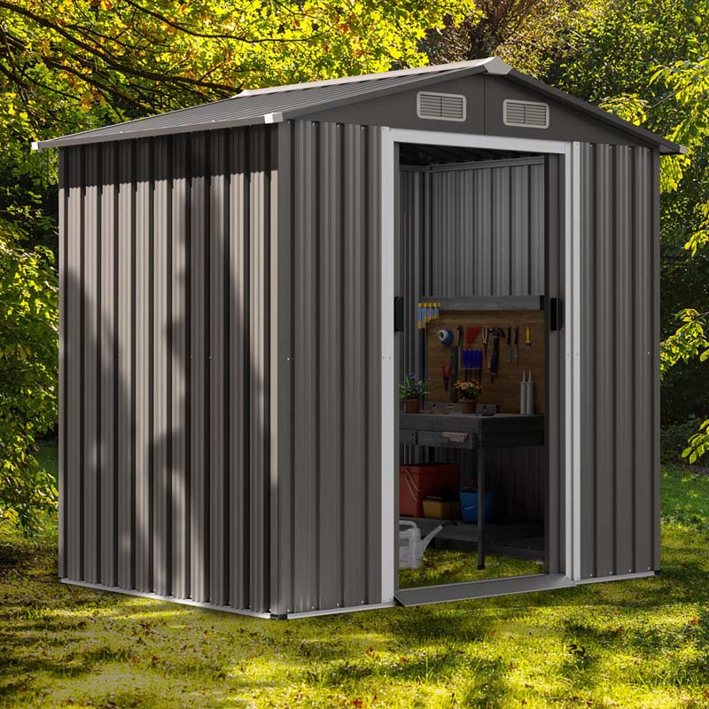 6 x 4 FT Outdoor Metal Storage Shed with Lockable Sliding Doors & 4 Air Vents, Waterproof Garden Tool Storage Room