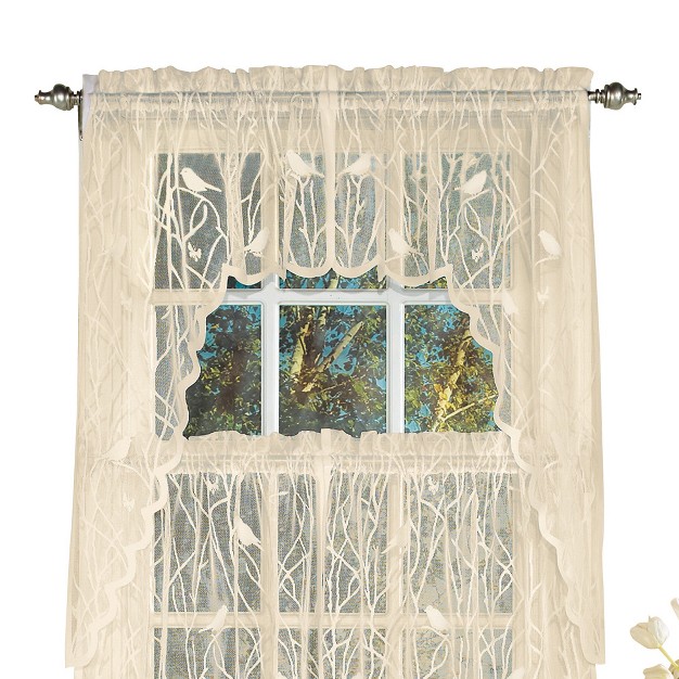 Collections Etc Lace Window Caf Curtain Swags With Songbirds amp Branches