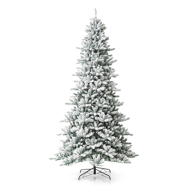 Glitzhome 6FT/7.5FT/9FT/11FT Snow Flocked Prelit Artificial Fir Christmas Trees