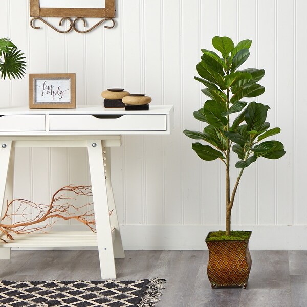 4' Fiddle Leaf Fig Artificial Tree in Metal Planter