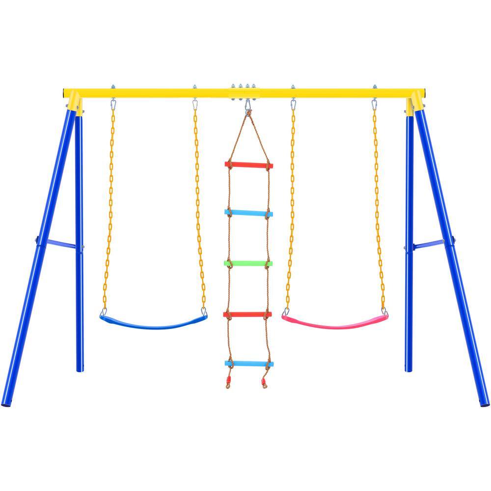 Metal Outdoor Swing Set with Climbing Ladder in Blue LN20232334