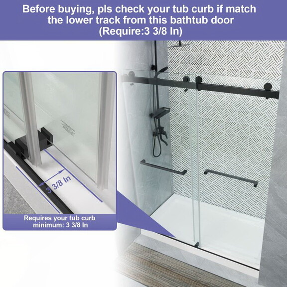 Black Shower Door Glass Frameless Sliding Shower D...