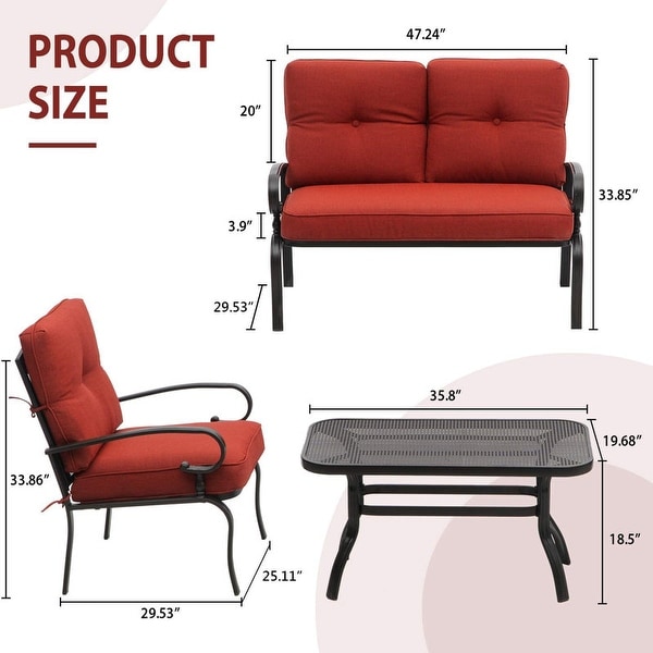 SUNCROWN 4Pcs Outdoor Furniture Patio Conversation Sets Loveseat