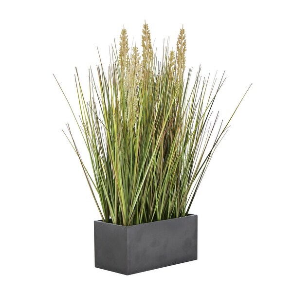 Faux Foliage Onion Grass Artificial Plant with Black Rectangular Plastic Pot