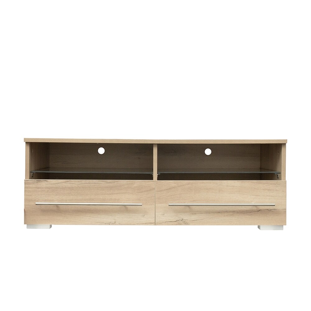 Mid century Modern Style TV Stand with 2 Drawers and LED Light