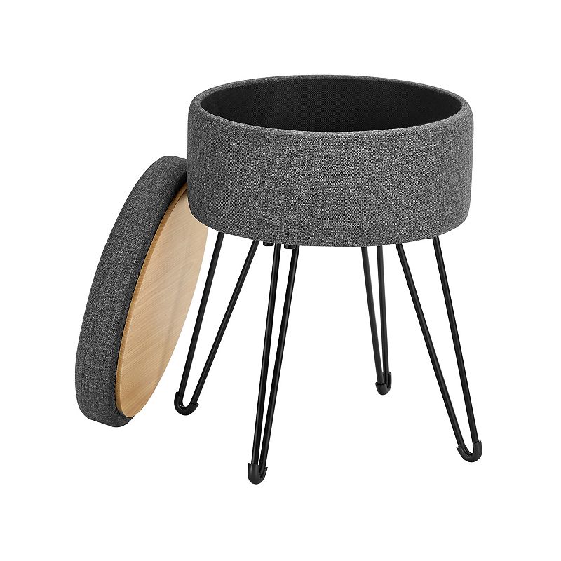 Round Storage Ottoman， Small Ottoman Stool With Storage， Vanity Chair， Footrest， Metal Legs