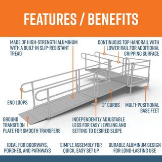 EZ-ACCESS PATHWAY 18 ft. L-Shaped Aluminum Wheelchair Ramp Kit wSolid Surface Tread 2-Line Handrails and 4 ft. Turn Platform PS18L44T