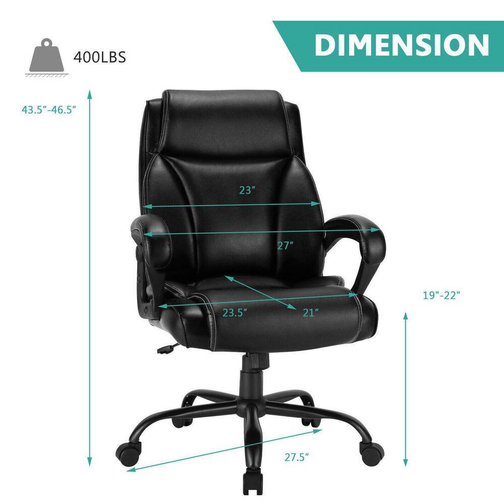 Costway Black 400 lbs. Big and Tall Leather Office Chair Adjustable High Back Task Chair HW66728