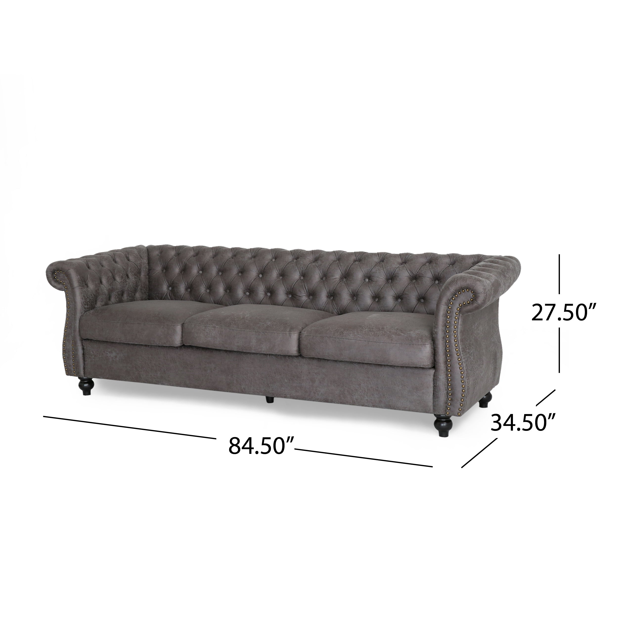 Vita Chesterfield Tufted Microfiber Sofa with Scroll Arms