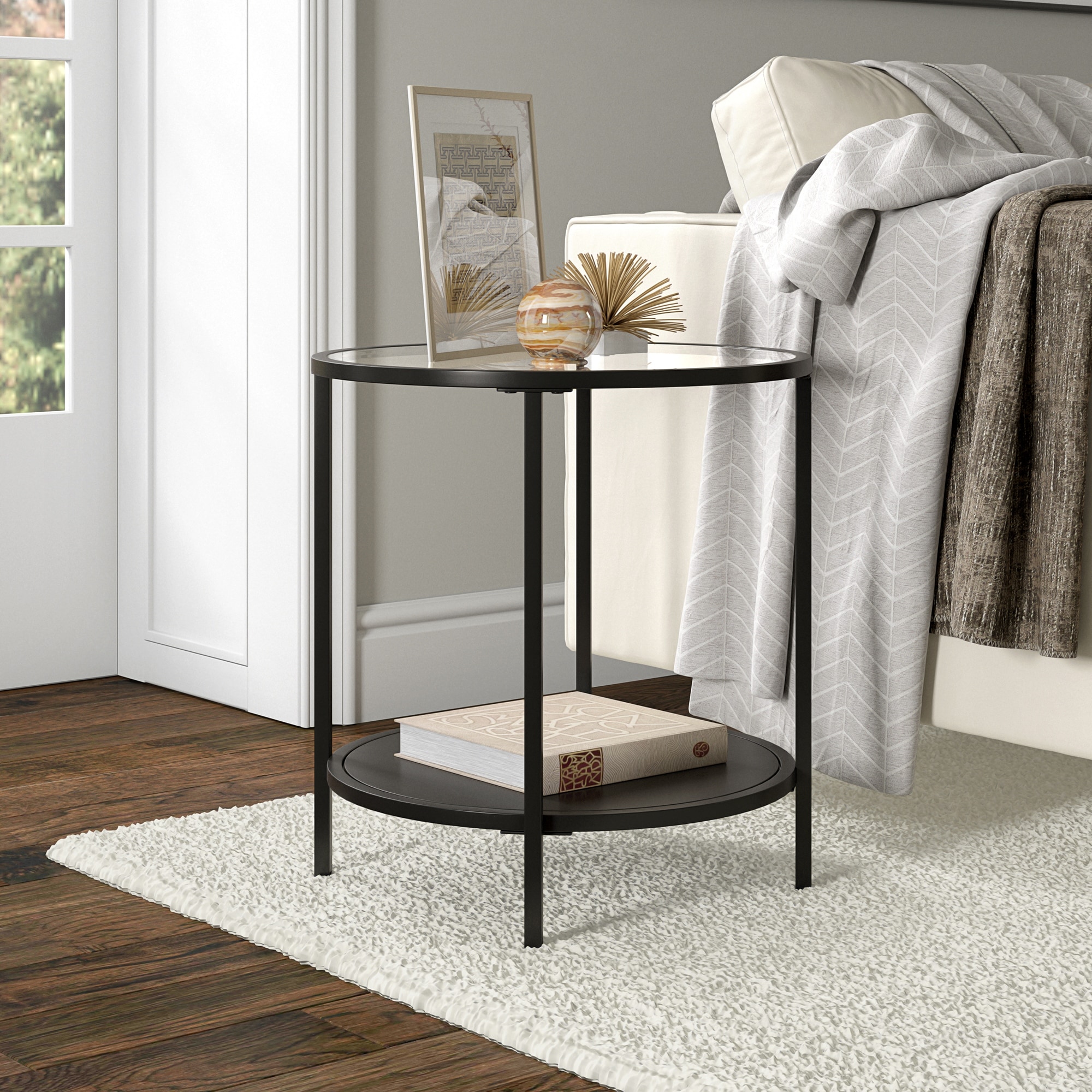 Sivil 20'' Wide Round Side Table with Metal Shelf