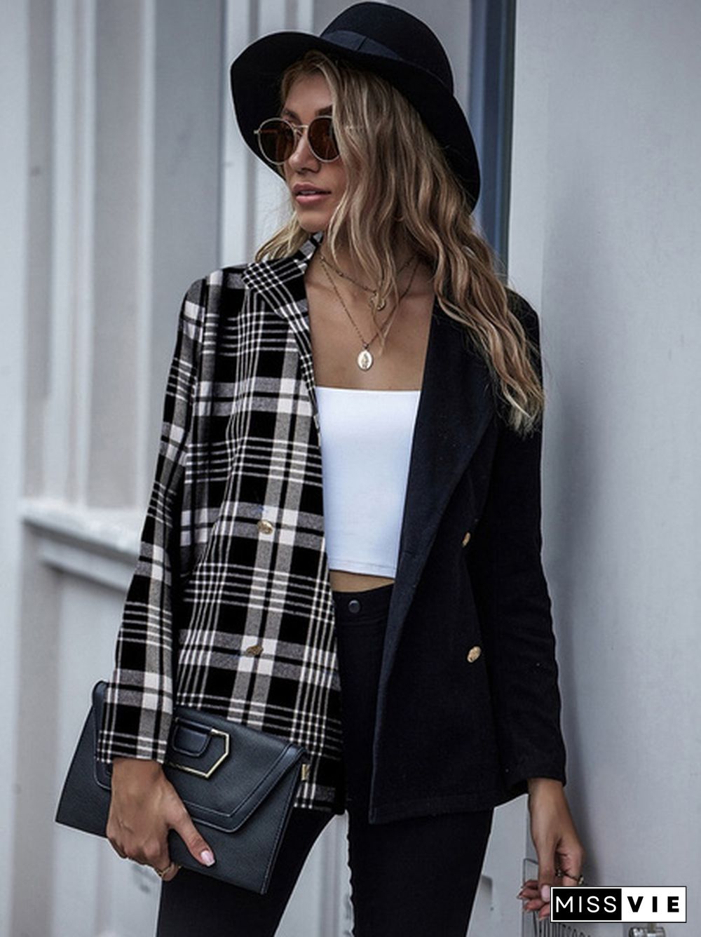 Women Fashion Patchwork Blazer Jacket Office Work Business Outfit Lady Lapel Long Sleeve Coat Slim Cardigan Blazer Casual Tops Xs-Xl