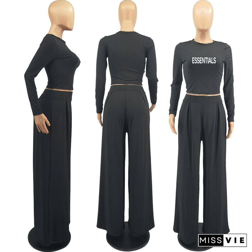 Long Sleeve Crop Tops Wide Leg Pants Outfits