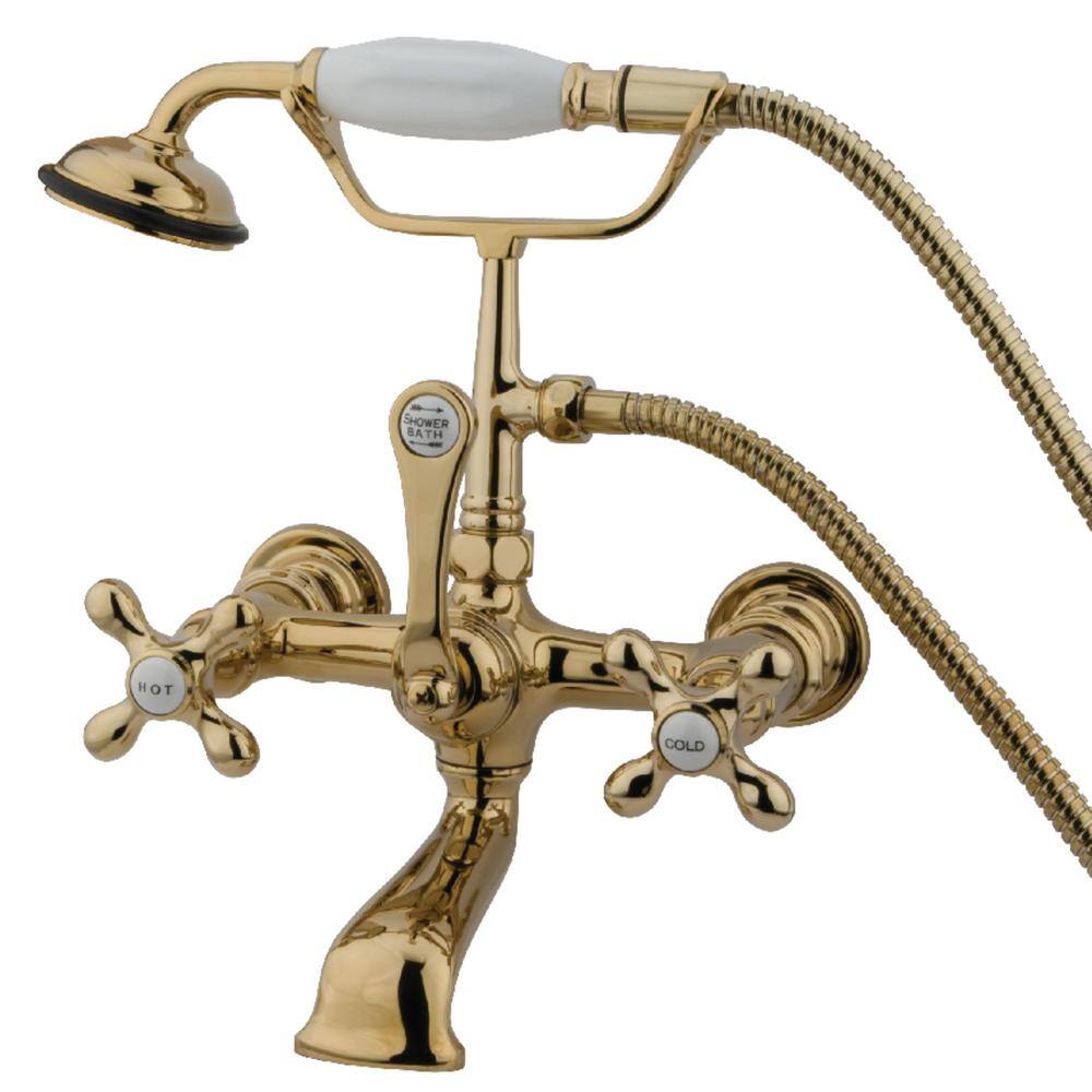 Kingston Brass Vintage 7 in. Center 3-Handle Claw Foot Tub Faucet with Handshower in Polished Brass HCC557T2