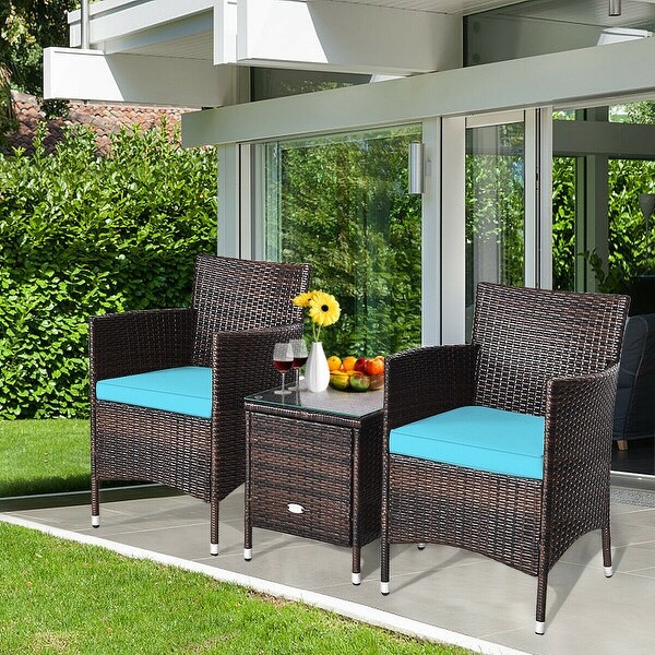 3 pcs Outdoor Rattan Wicker Furniture Set - Blue - 23.5