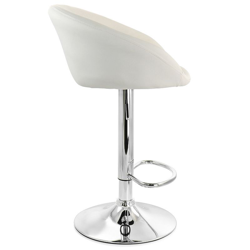 Elama 2 Piece Adjustable Faux Leather Bar Stool in White with Chrome Base