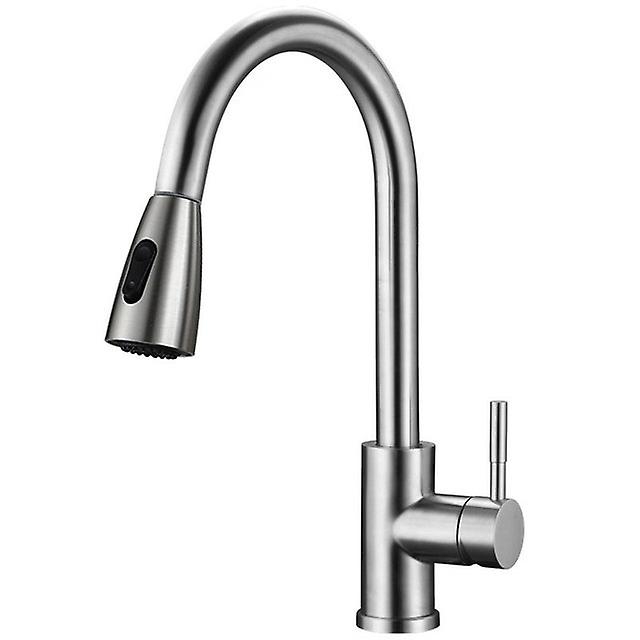 Brushed Nickel Kitchen Faucet Single Hole Pull Out Spout 360 Degree Rotating Mixer Stream Sprayer Head Hot And Cold Mixer Tap