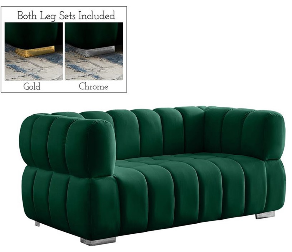 Maklaine Contemporary Velvet Loveseat with 2 Sets of Legs in Green   Contemporary   Loveseats   by Homesquare  Houzz