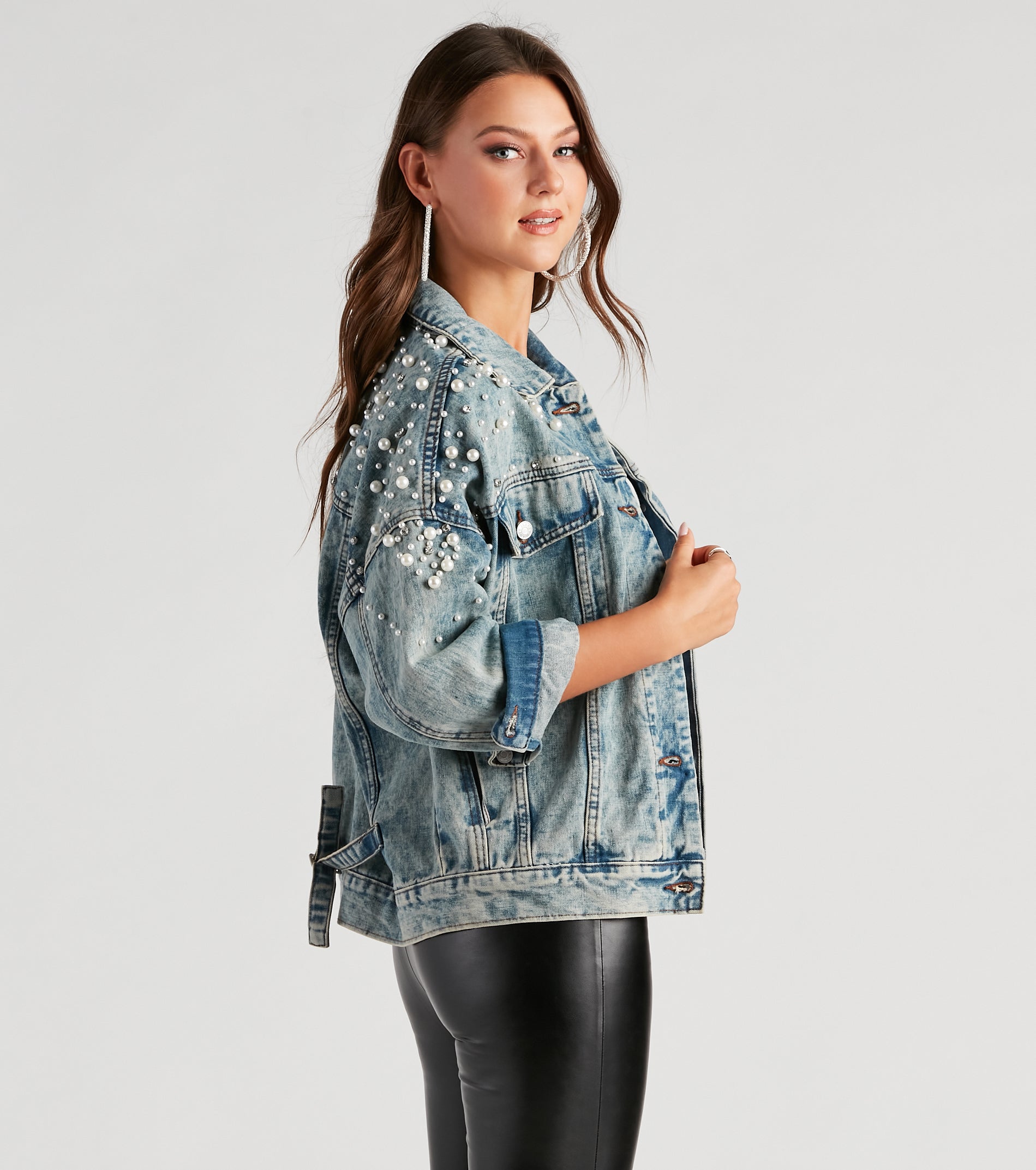 Perfect Pick Pearl And Rhinestone Denim Jacket