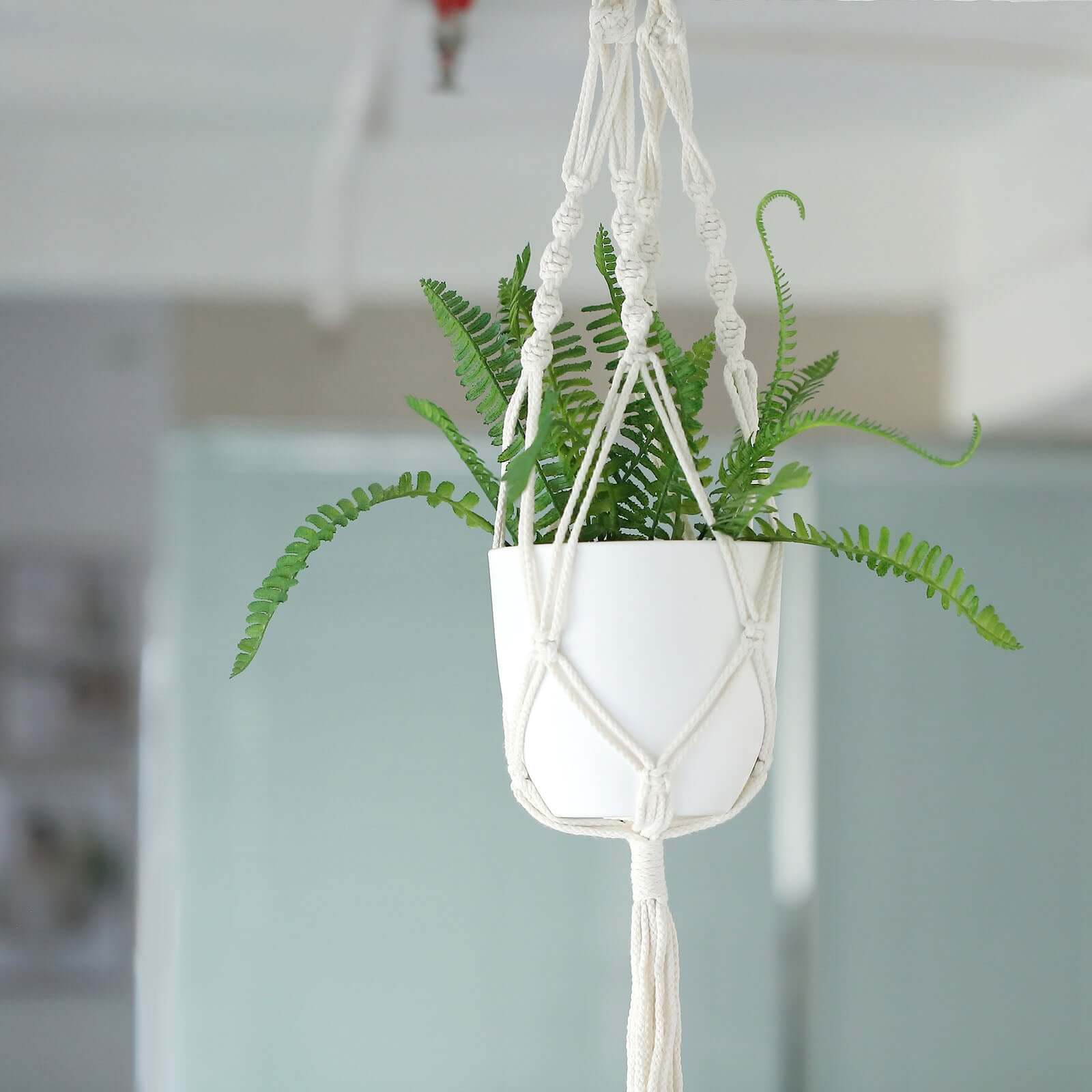 2 Pack Ivory Macrame Indoor Hanging Planter Basket Cotton Ropes, Decorative Flower Pot Holder With Tassel, Boho Chic Home Decor