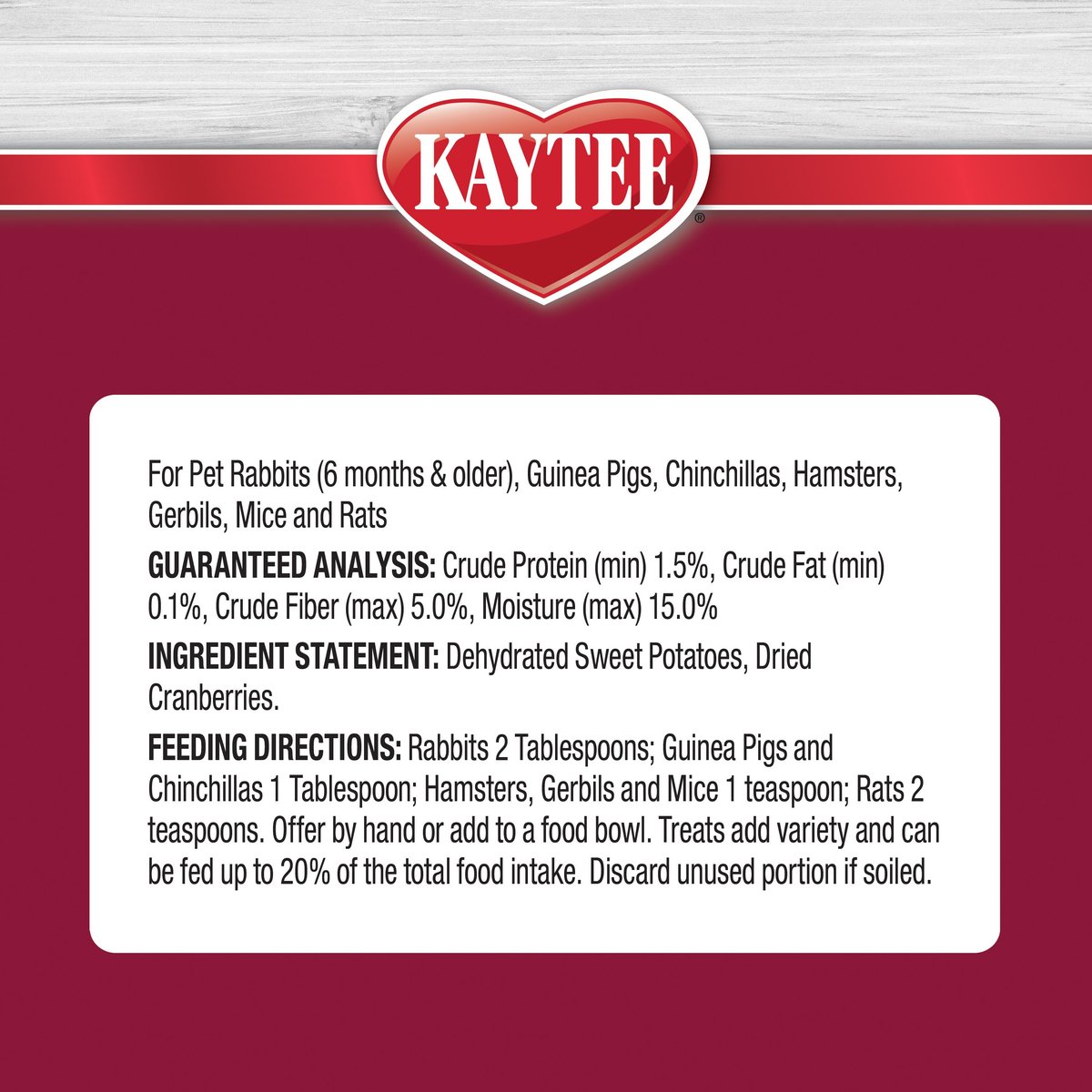 Kaytee Natural Snack with Superfoods Sweet Potato and Cranberry Blend Small Pet Treats， 3-oz bag