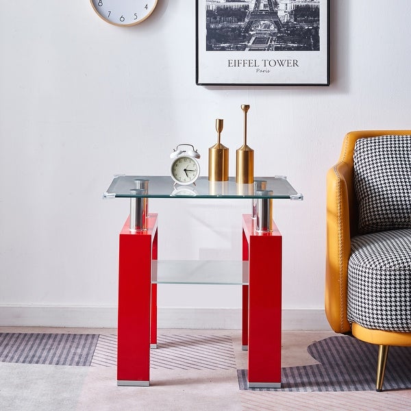 Glass Top Square Double-Layer End Table