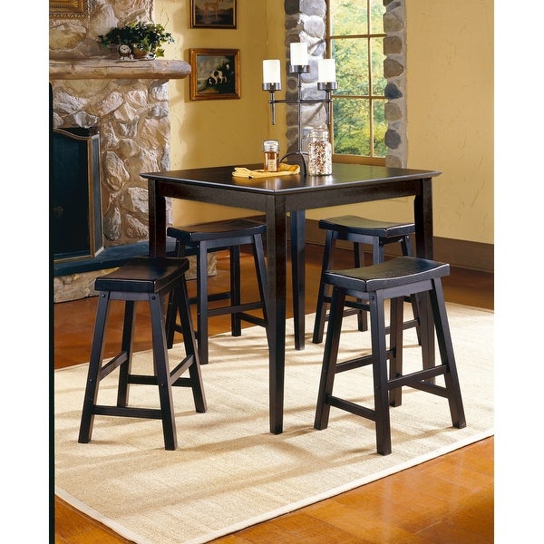 Black Finish 18-inch Height Saddle Seat Stools Set of 2pc Solid Wood