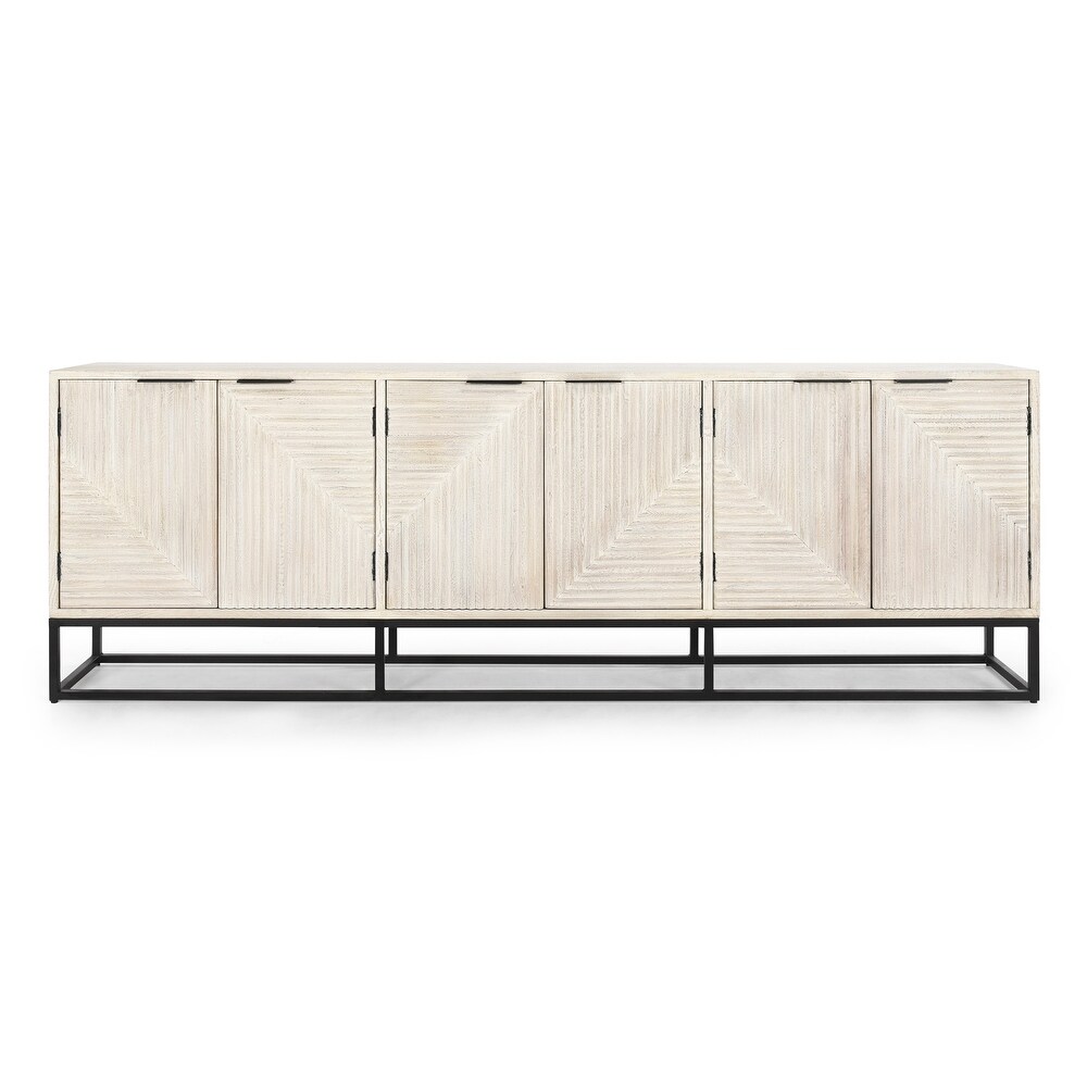 Flint Six Door Mango Wood Sideboard in White Wash by Kosas Home   108Wx18Dx36H