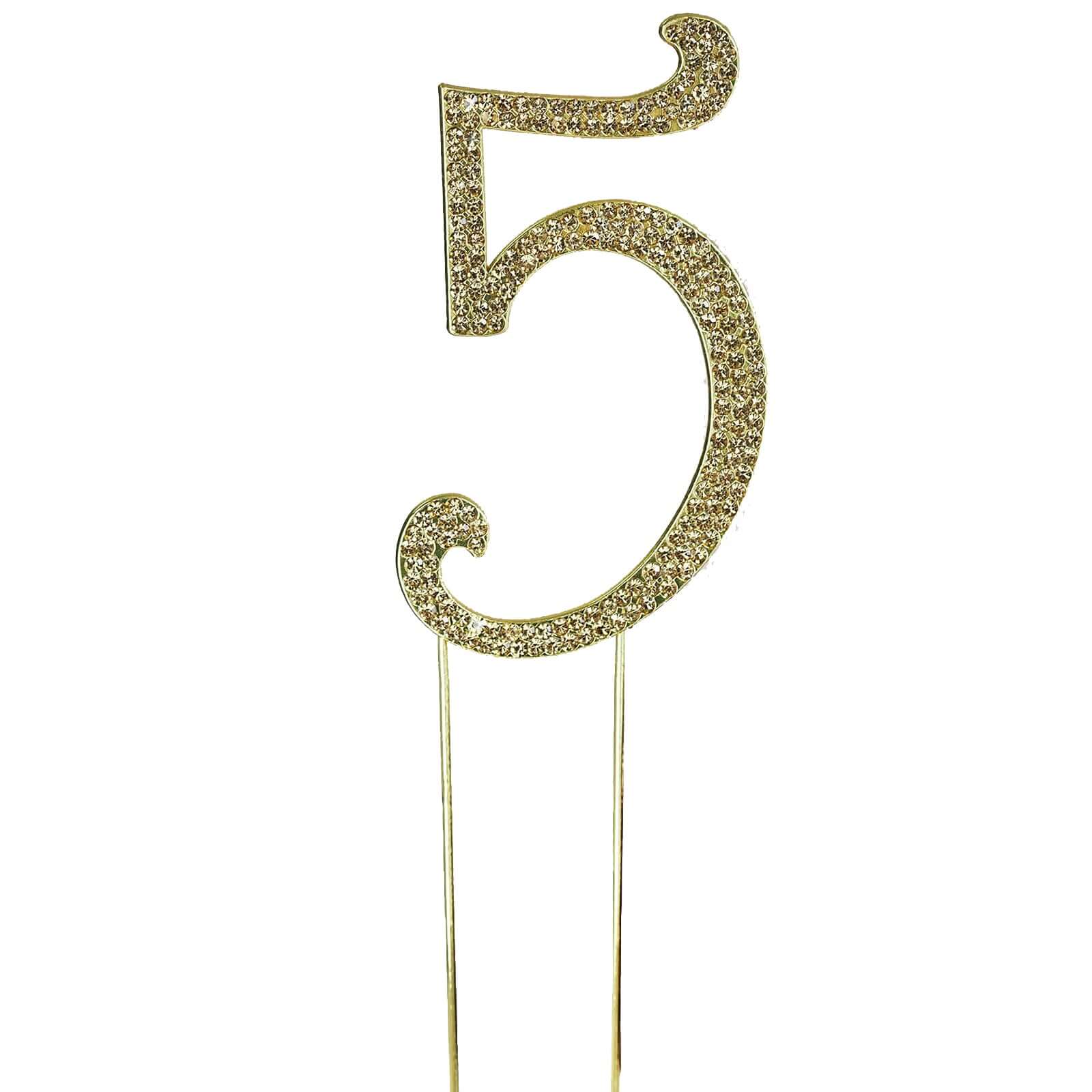 Gold Rhinestone Monogram Letter and Number Cake Toppers 4.5