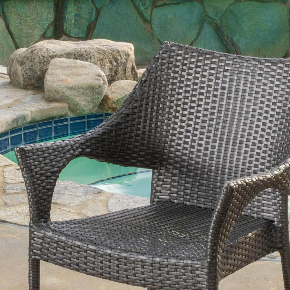 Noble House Cliff Grey Plastic Outdoor Dining Chair (Set of 2) 9394