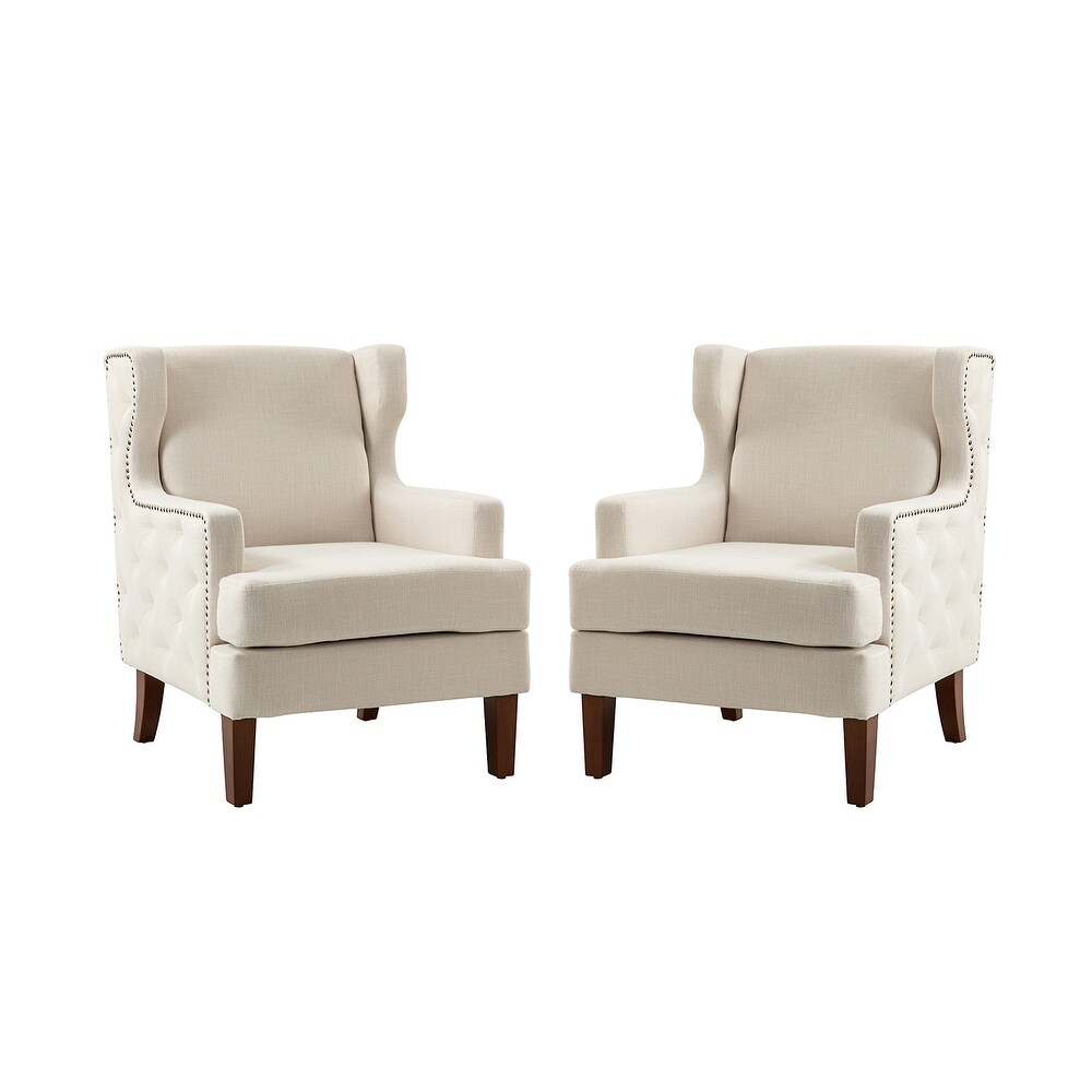 Gerald Classic Polyester Wingback Chair With Button Tufted Body Set Of 2 By HULALA HOME