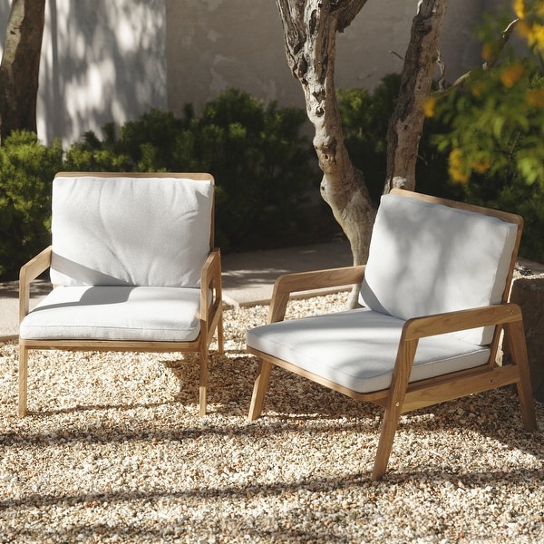 Outdoor Acacia Wood Armchairs with Cushions，Patio Club Chair (Set of 2)