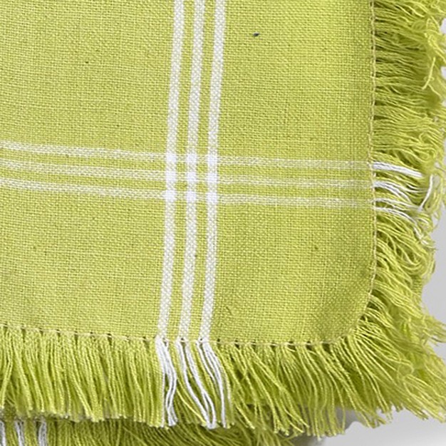 Tag Solid Green With White Border Stripe Cotton Machine Washable Napkin Set Of 4 Citron