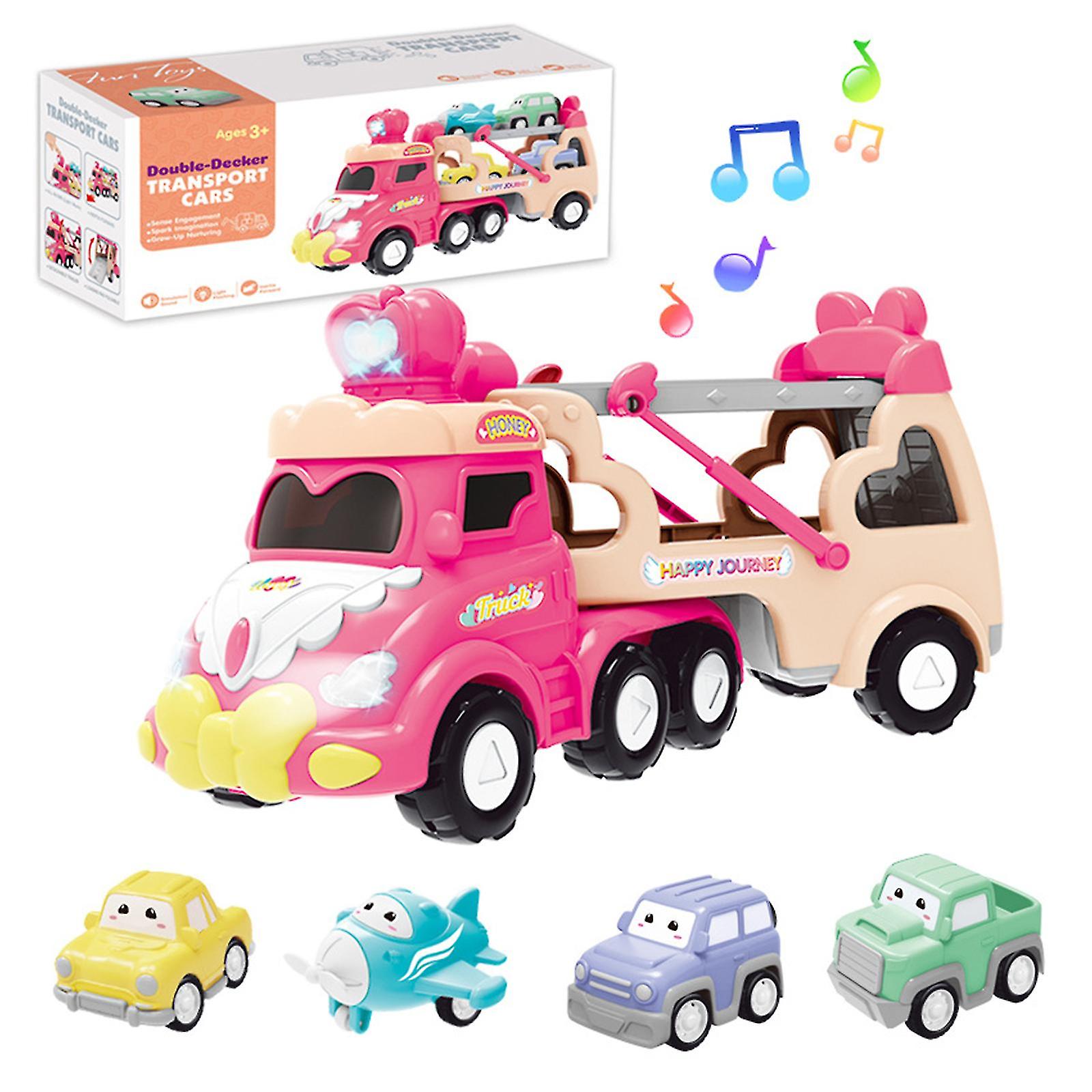 5 In 1 Transport Toy Trucks For Toddlers With Lights Music Pink Princess Car Toys