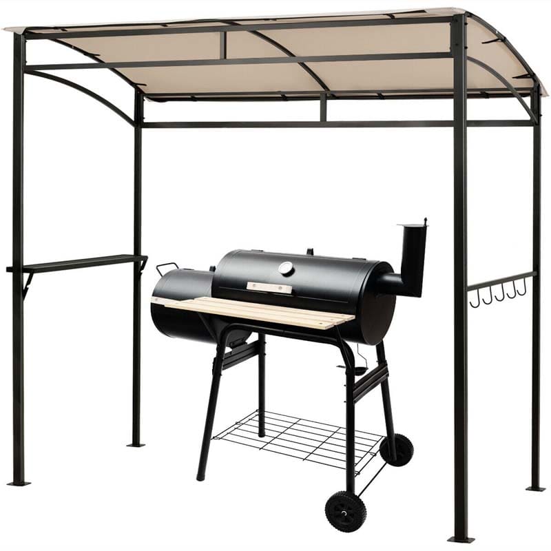 7 x 4.5 FT Outdoor Patio Grill Gazebo, Curved Grill Shelter BBQ Canopy with Serving Shelf & Storage Hooks