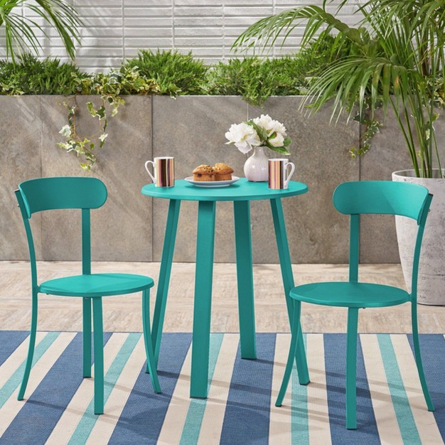 Barbados 3pc Patio Bistro Set Matte Teal Christopher Knight Home