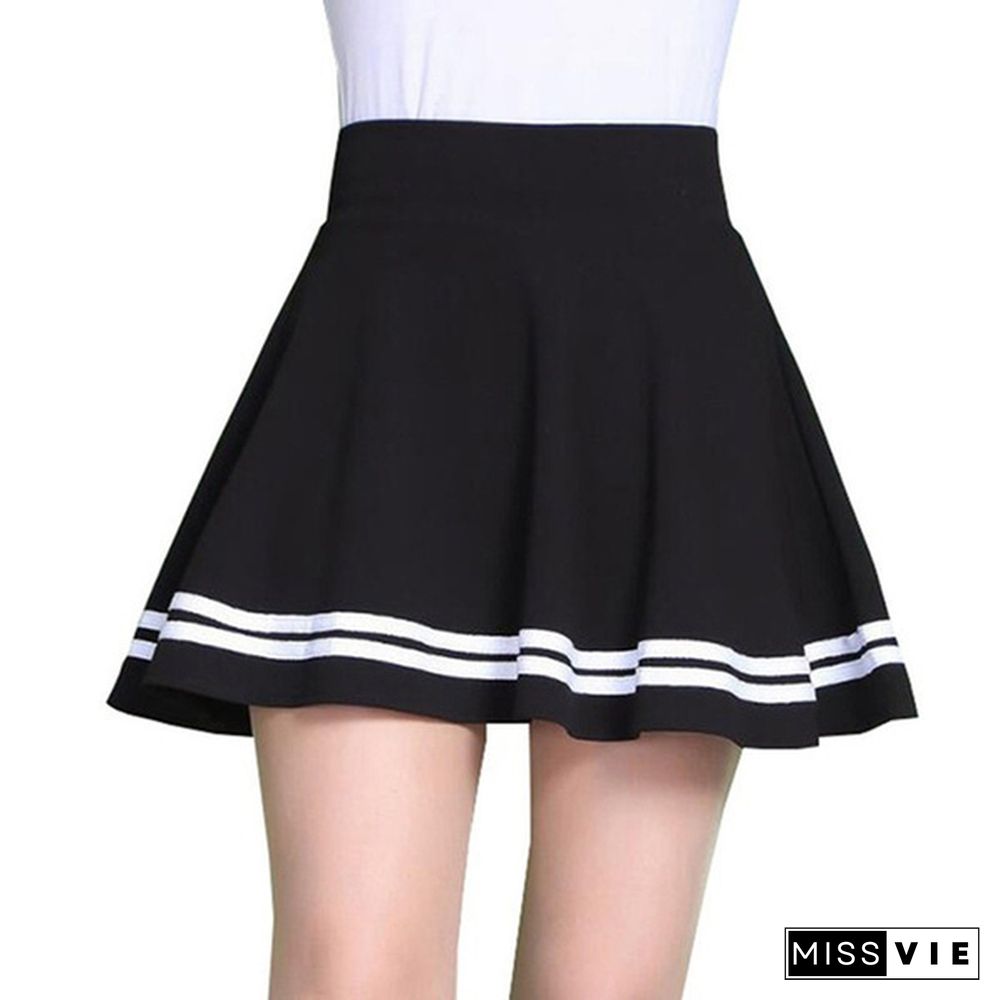 Summer Women Fashion Version Style Pleated Skirt Solid Color High Waist Casual Mini School Skirt