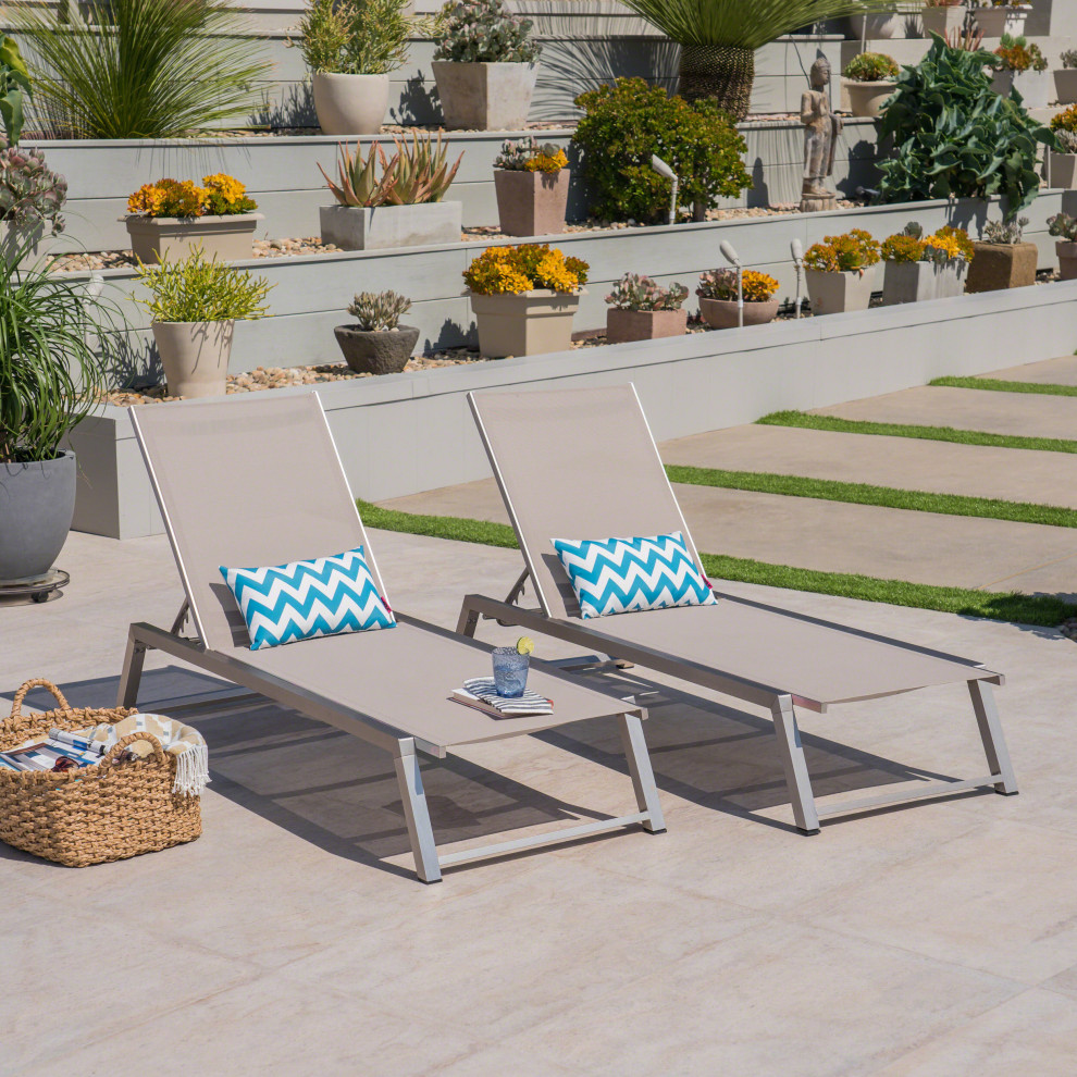 GDF Studio Santa Monica Outdoor Gray Mesh Chaise Lounge With Aluminum Frame   Contemporary   Outdoor Chaise Lounges   by GDFStudio  Houzz