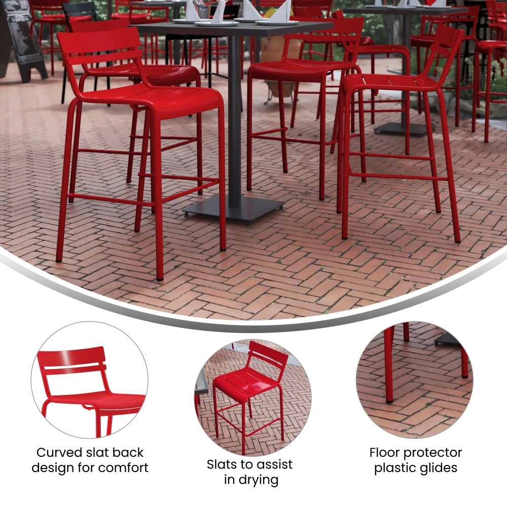 Modern Commercial Grade 2 Slat Indoor/Outdoor Steel Bar Stool