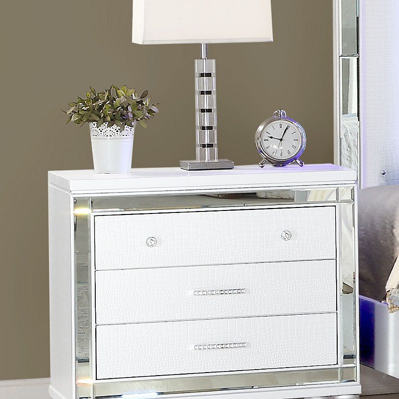 Sterling Contemporary 3-Drawer Nightstand with Mirror Inserts and Ambient LED Light