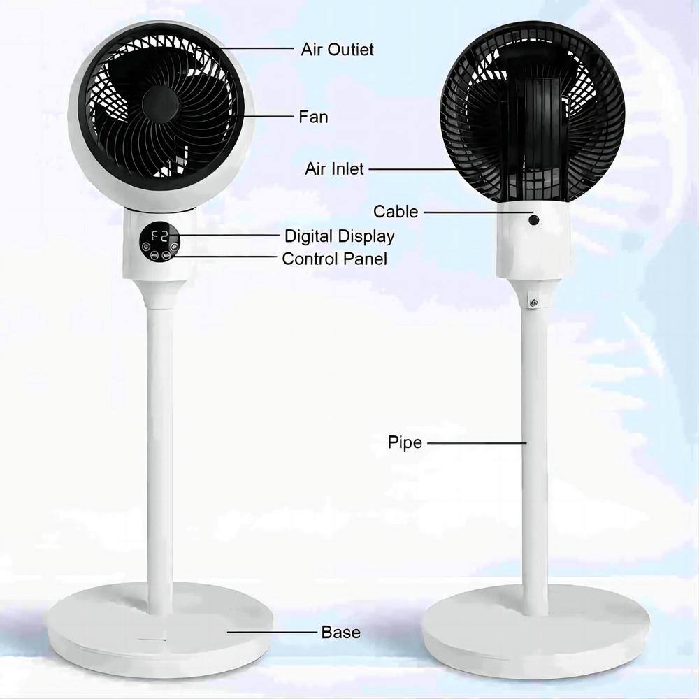 dubbin 7 in.. Stand Fan Oscillation 70 Pedestal Fan 3 Speeds 15H Timing LED Display for Indoor White (1-Pack) FXFAN-7014