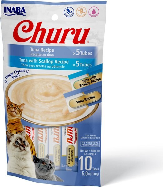 Inaba Churu Tuna and Tuna with Scallop Puree Variety Pack Grain-Free Lickable Cat Treat